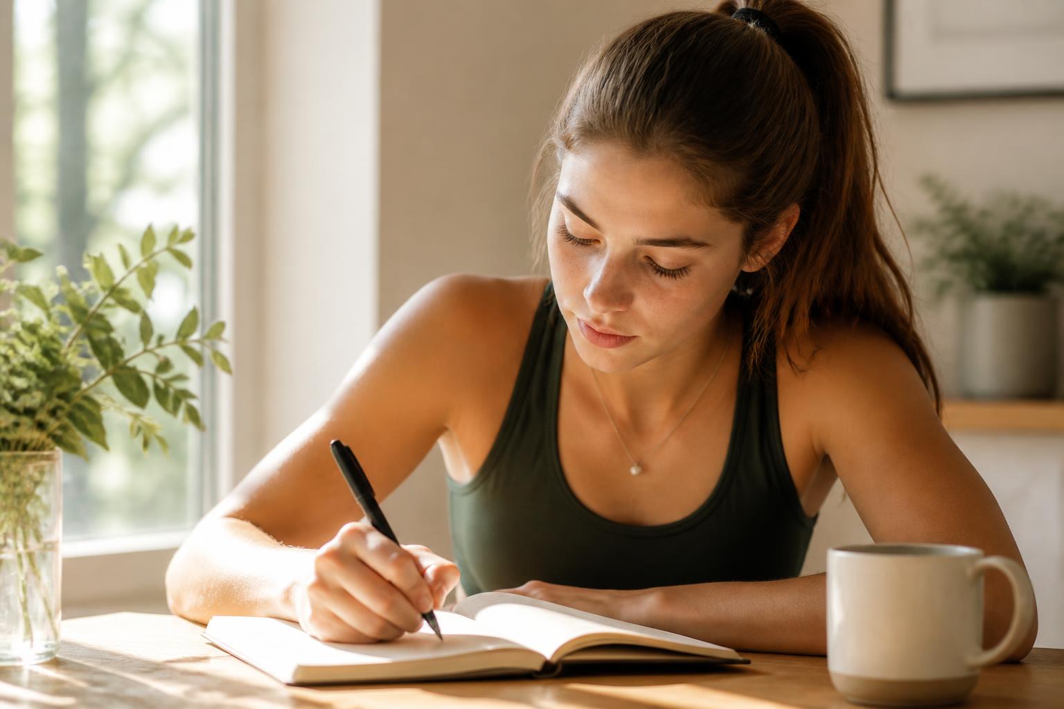 A young athlete journaling and reflecting